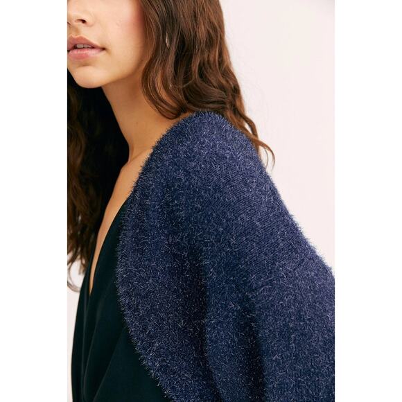 Free People FP ONE Stardust Shrug Navy Blue Metallic Cardigan - M - New - Picture 2 of 6